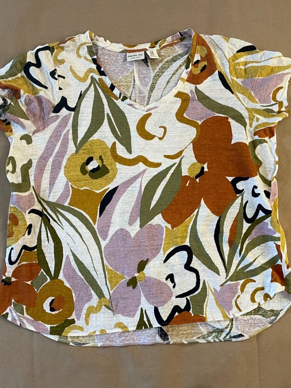 Rachel Zoe Shirt Women's Size 1X 100% Linen Floral Coastal Boho Resort Travel